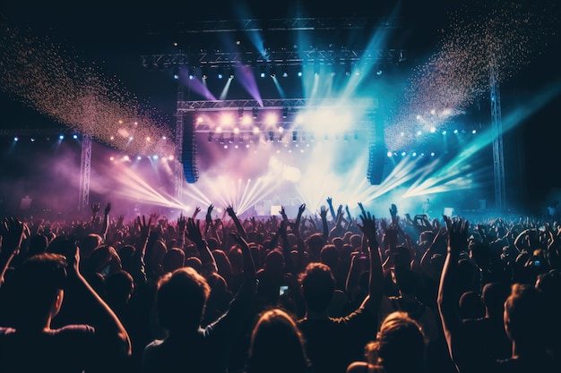 Menschenmassen feiern unter Bühnenbeleuchtung beim Live-Konzert Summer Music Festival Vibes