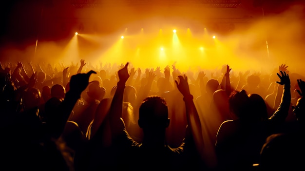 Menschenmenge bei einem Konzert mit erhobenen Händen Generative KI