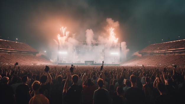 Menschenmenge feiert Musikfestival-Konzert im Stadion Generative AI