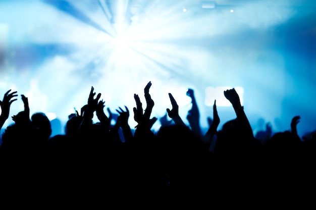 Menschenmenge genießt ein Musikkonzert in der Nacht
