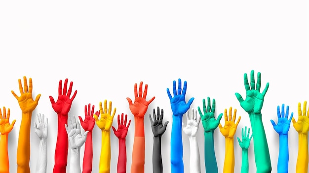 Menschenmenge Hände isoliert auf weißem Hintergrund Hobene Hand Silhouetten Menschen farbenfroher Abstimmungsvektor
