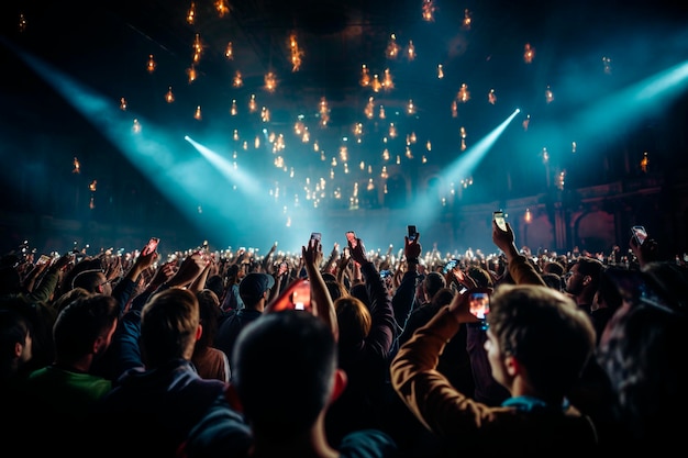 Menschenmenge mit Mobiltelefonen bei einem Konzert im Club