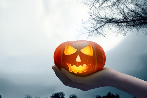 Menschliche Hand, die JackoLantern hält