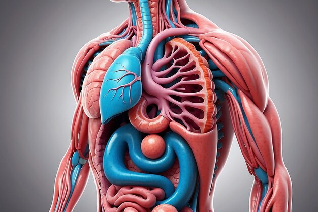 Menschliche innere Organe Darm auf dem Hintergrund der menschlichen Silhouette Anatomie Medizin