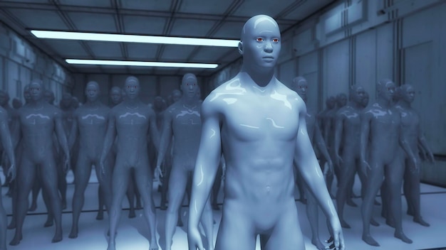 Foto menschliche klone und futuristischer raum