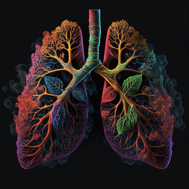 Menschliche Lunge aus Baumblättern und Wurzeln