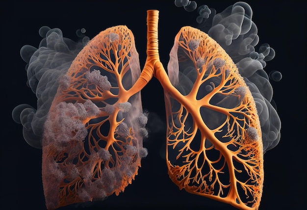 Menschliche Lunge mit Rauch Lungenkrankheit durch Rauchen Illustration Ai generativ