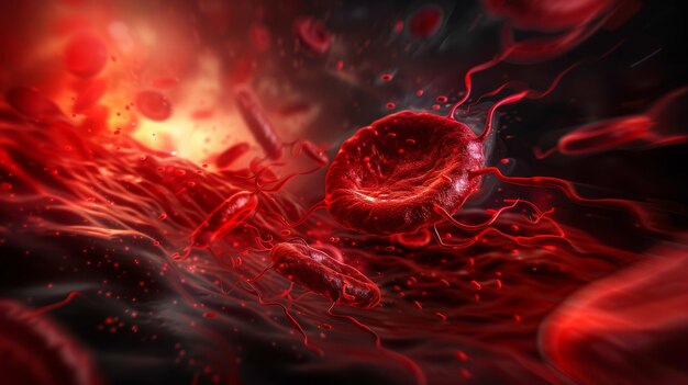 Menschliche rote Blutkörperchen, die in den Blutgefäßen fließen