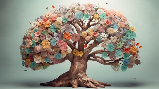 Menschlicher Gehirnbaum mit Konzept für Selbstfürsorge und geistiges Wohlergehen. Kreative Ressource, die durch KI generiert wird