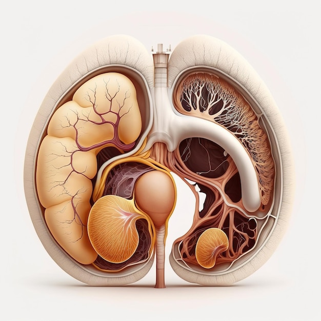 Menschlicher Harnleiter isoliert auf weißem Hintergrund Generative AI