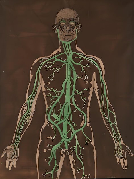 Foto menschlicher körper mit gefäßsystem auf der tafel
