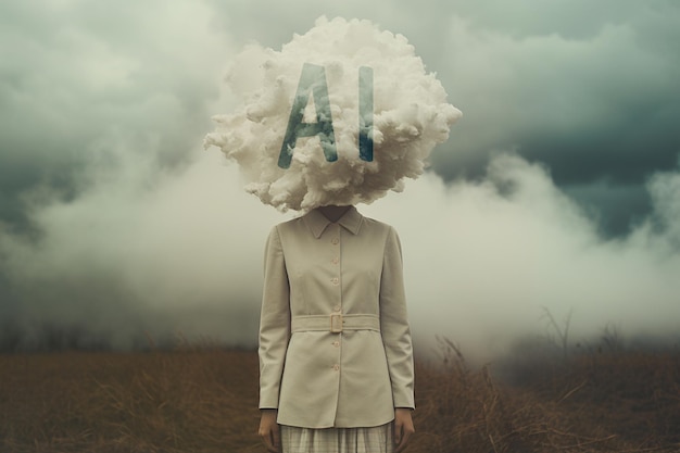 Foto menschlicher kopf, ki, wolke, depression, einsamkeit, psychische gesundheit beeinflussten den geist der künstlichen intelligenz