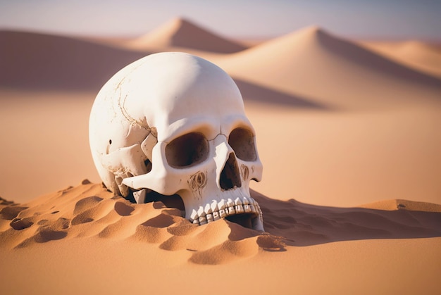Menschlicher Schädel im Wüstensand Gefährliche wilde Landschaft Generative KI