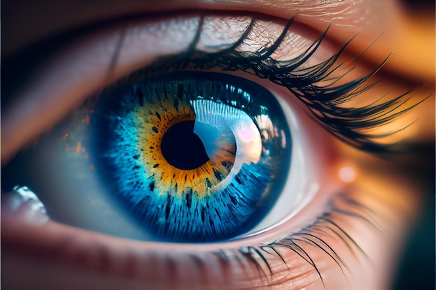 Menschliches blaues Auge aus nächster Nähe Generative KI