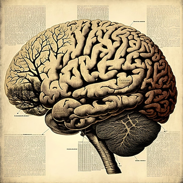 Menschliches Gehirn Illustration Design-Konzept Vintage medizinischer Stil in 3d
