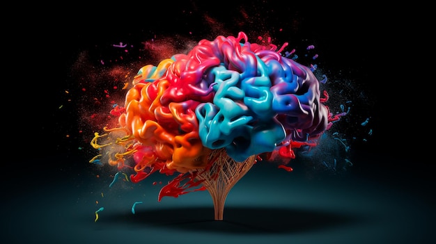 Menschliches Gehirn mit bunten Spritzern Generativer KI-Illustrator