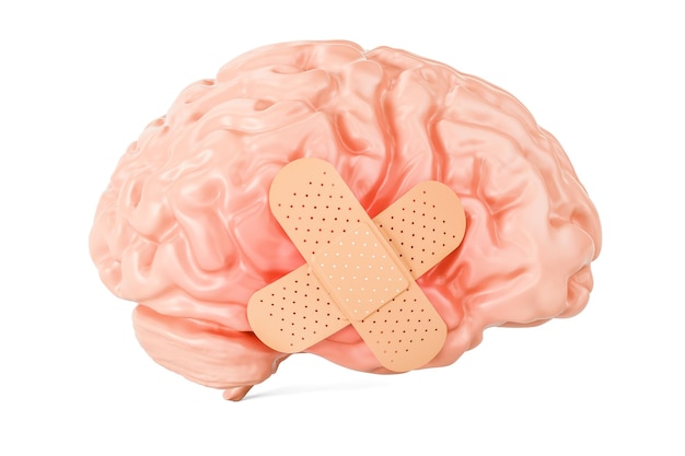 Menschliches Gehirn mit Heftpflaster 3D-Rendering