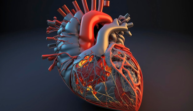 Menschliches Herz 3d realistisch isoliert Anatomisch korrektes Herz mit Gefäßsystem Menschliches Herz Inneres Organ Illustration des Herzens dreidimensional generieren Ai