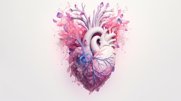 Menschliches Herz auf weißem Hintergrund Farbige kreative Illustration im futuristischen Stil Visual für die Gestaltung von medizinischen