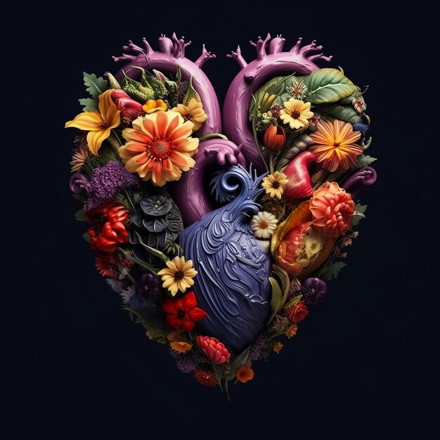Menschliches Herz mit Blumen auf heller Hintergrundillustration
