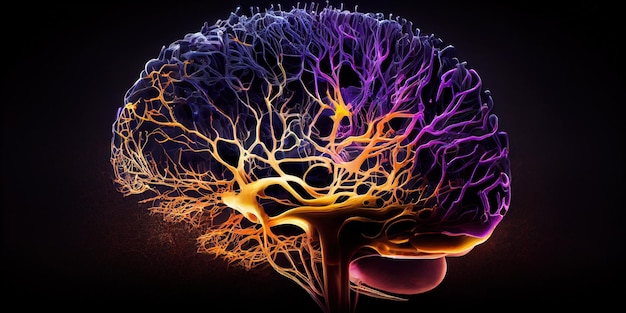 Menschliches leuchtendes Gehirn Gehirnstruktur Universum Neuronen in Aktion Neurowissenschaften Generative KI
