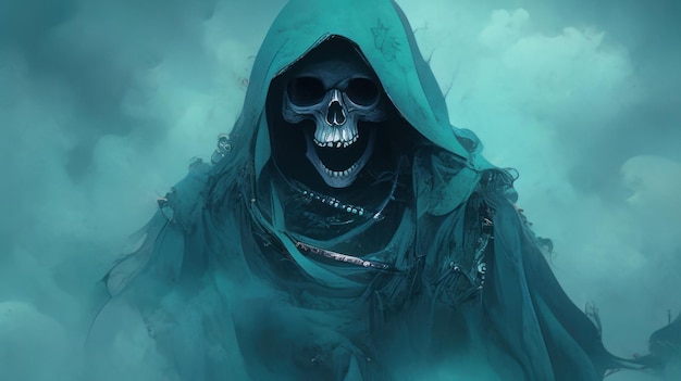menschliches Skelett im blauen Nebel