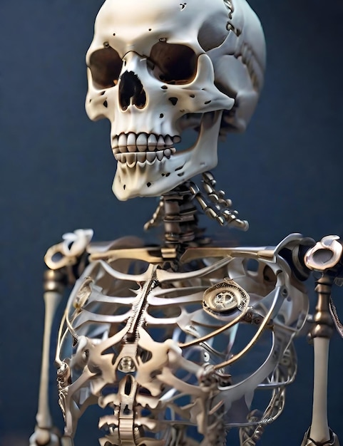 Menschliches Skelettmodell auf schwarzem Hintergrund Nahaufnahme medizinisches Konzept