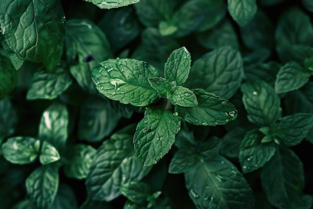 Foto menta fresca hojas de menta crecen fondo verde melisa planta de menta de pimienta de primer plano papel tapiz