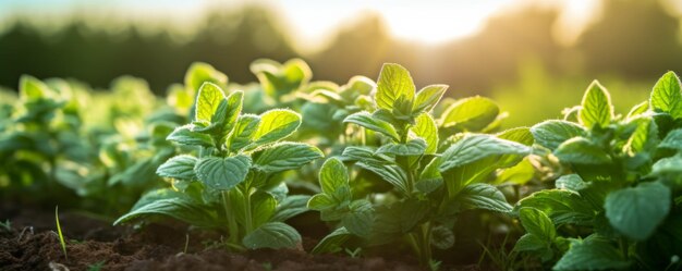 Menta fresca no campo Cultivo de plantas IA generativa