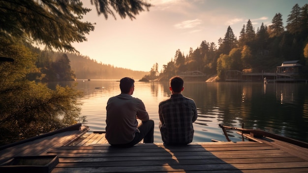 Foto mentor e pupilo em retiro à beira do lago