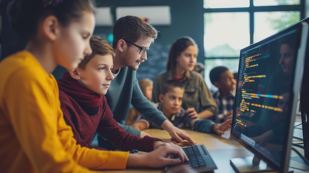 Foto mentor de programación que guía a los jóvenes estudiantes aig41