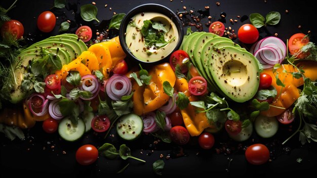 Foto menú de almuerzo colorido verduras frescas saludables generar ia