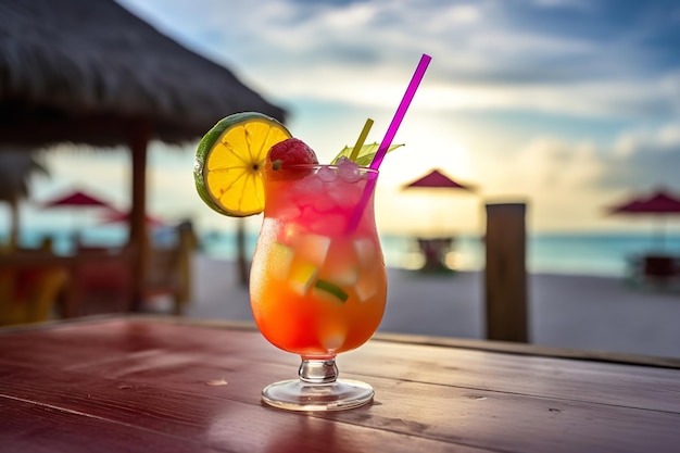 Menú de bebidas tropicales en un restaurante junto a la playa