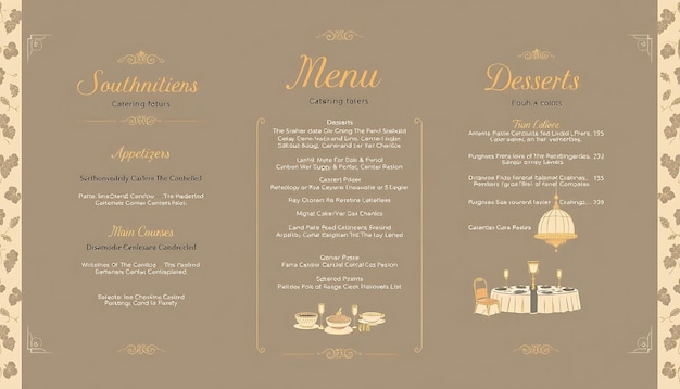 Menú de catering sudamericano con colores elegantes y sofisticados e idea de diseño C para la marca