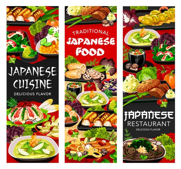 Menú de comida de la cocina japonesa Comidas de platos de Japón