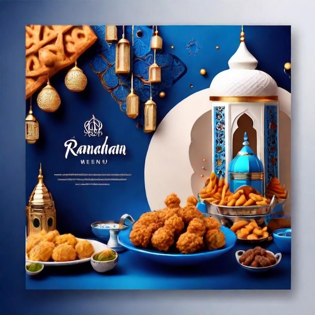 Foto menú de comida especial de ramadán diseño de plantillas de publicaciones en redes sociales 3d