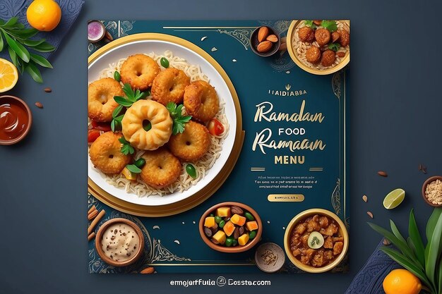 Foto menú de comida especial de ramadán plantilla de diseño de banner de publicación en redes sociales