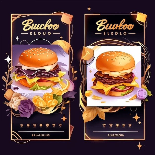 menu de comida de luxo hambúrguer delicioso postagem nas redes sociais