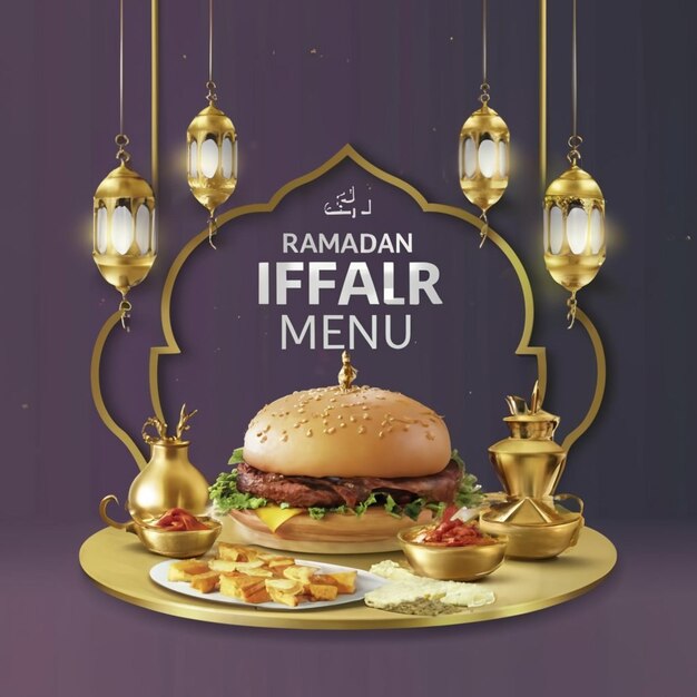 Menu de comida do Ramadan, modelo de design de postagem de mídia social ai gerado