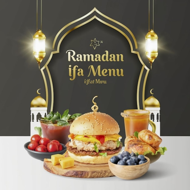 Menu de comida do Ramadan, modelo de design de postagem de mídia social ai gerado