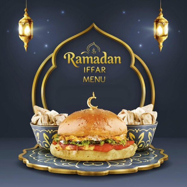 Menu de comida do Ramadan, modelo de design de postagem de mídia social ai gerado