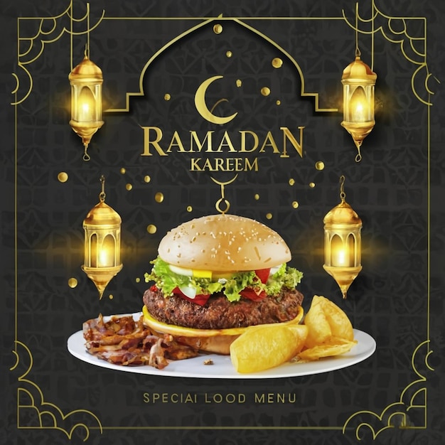 Menu de comida do Ramadan, modelo de design de postagem de mídia social ai gerado