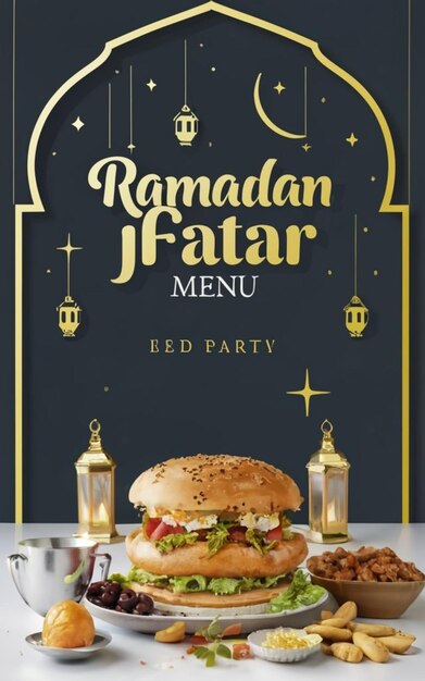 Menu de comida do Ramadan, modelo de design de postagem de mídia social ai gerado