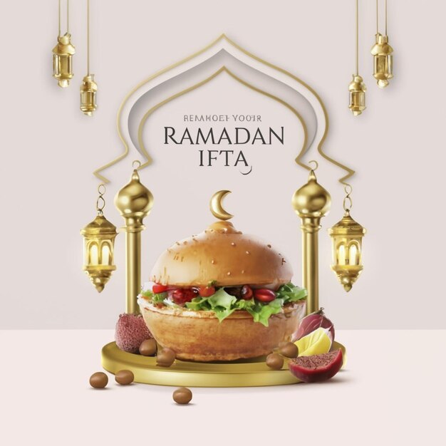 Menu de comida do Ramadan, modelo de design de postagem de mídia social ai gerado