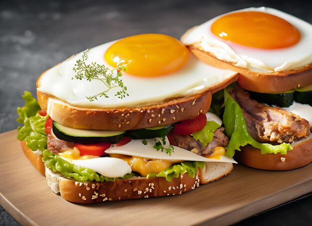 Menu de fast food refeição pequeno-almoço pão sanduíche legumes e ovos