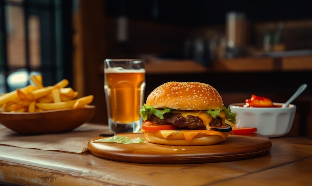 Menu de hambúrguer de fastfood Insalubre delicioso almoço grelhado generativo ai