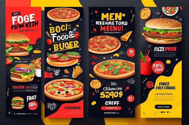 Menu de restaurante de fast food marketing de mídia social projeto de modelo de banner da web Pizza