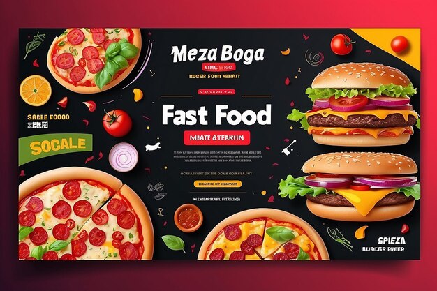 Menu de restaurante de fast food marketing de mídia social projeto de modelo de banner da web Pizza