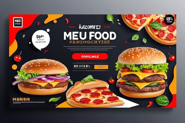 Foto menu de restaurante de fast food marketing de mídia social projeto de modelo de banner da web