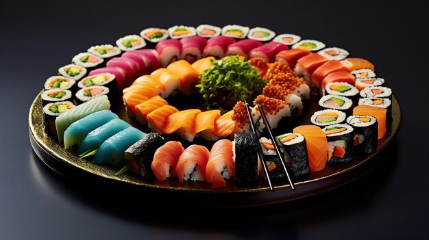 Menu de sushi Roll com salmão abacate pepino Comida japonesa Criado com Generative AI